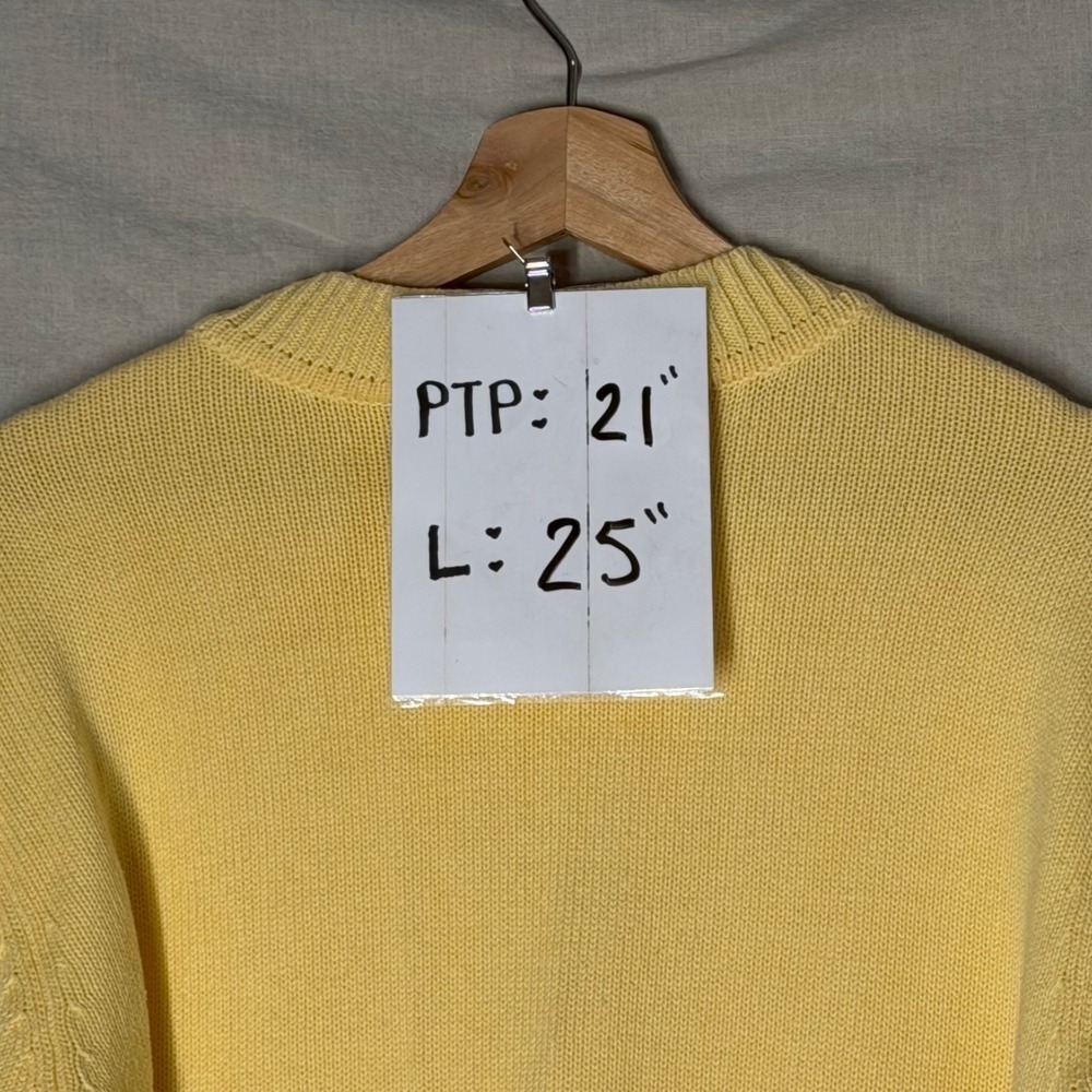 Gap Yellow Cotton Crewneck Sweater Ribbed Side Slit Women's S - Picture 8 of 9